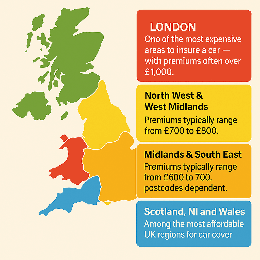 UK car insurance price heatmap by region