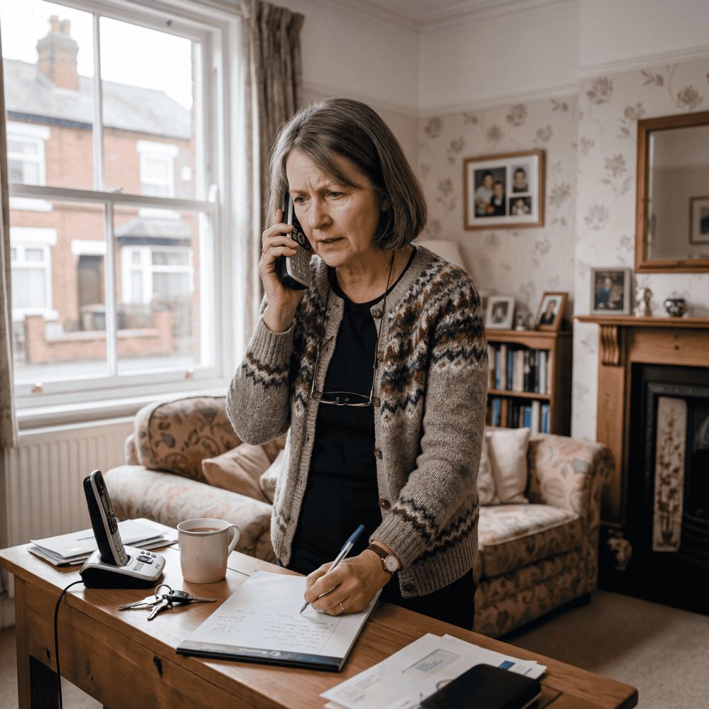 Homeowner on the phone making a home insurance claim
