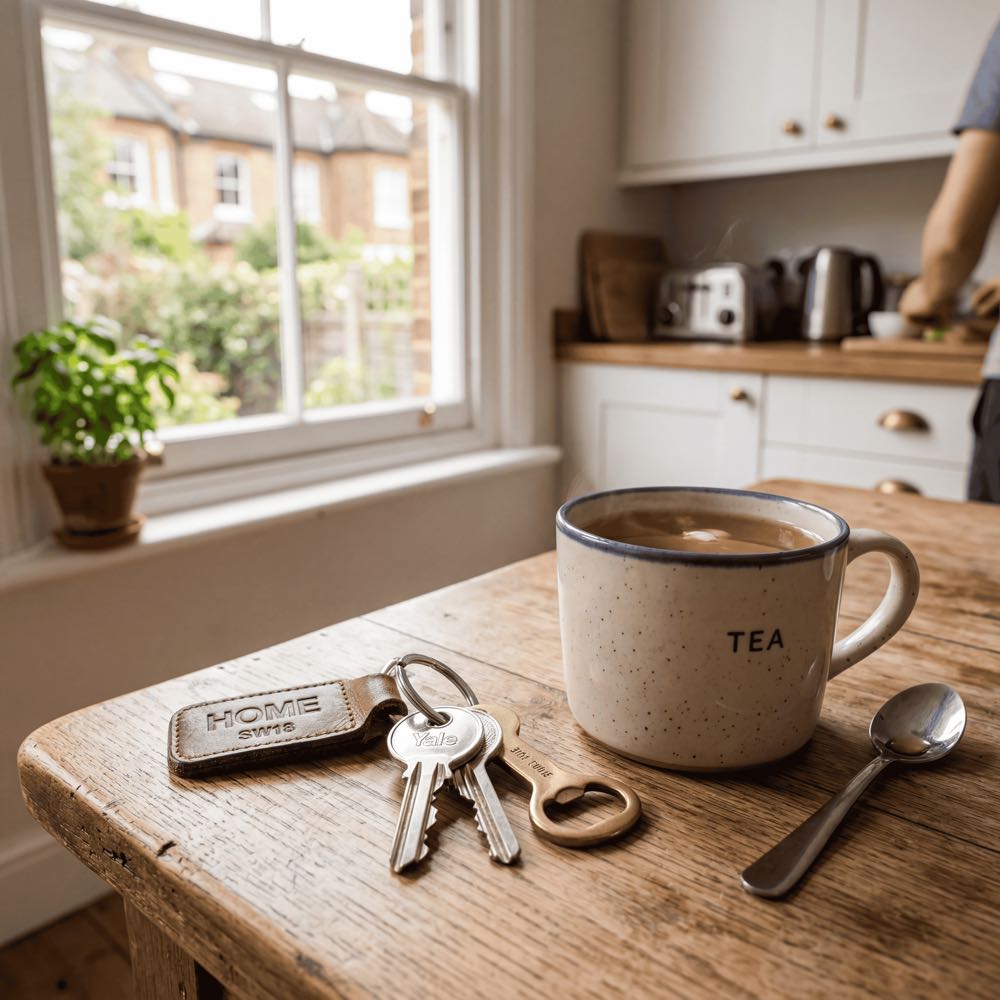 House keys on a kitchen table representing home insurance in the UK